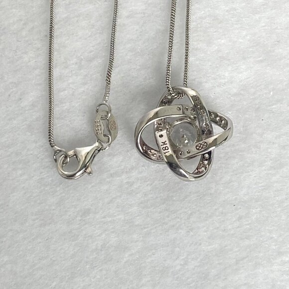 Sterling Silver 925 18K White Gold Love Knot CZ Pendant Necklace 22" Chain - Picture 7 of 16